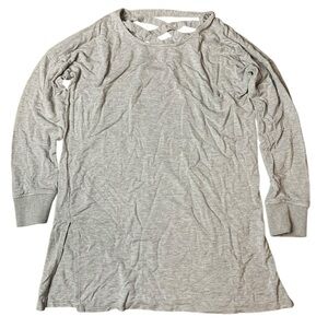 Kersh Grey Lattice Back Tunic Top Long Sleeve Side Slits - Size Large